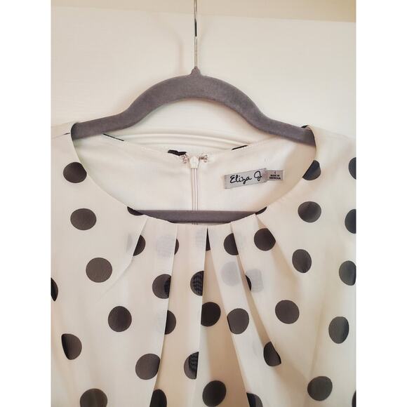 Eliza J Polka Dot Classic Sleeveless Fit & Flare White Black Midi Dress, Size 4 - Picture 3 of 13